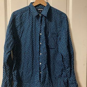 Lands' End Blue Geometric Floral Long Sleeve Button Up Shirt Size Medium